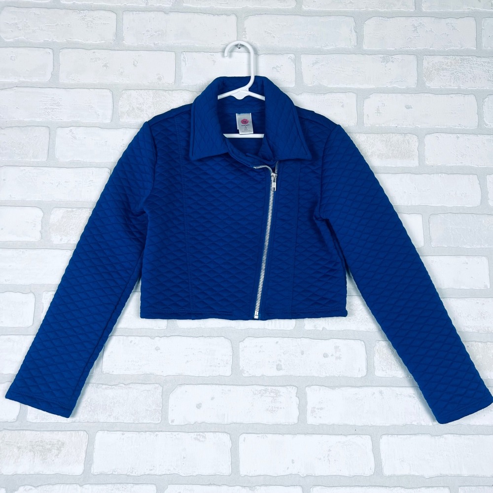 Total Girl Kids Royal Blue Quilted Moto Jacket Asymmetrical Zip Size S 7/8